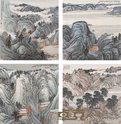 宋玉麐 1994-1996年作 山水 四屏 68×67cm×4